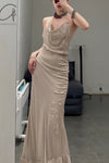 marc le bihan two-piece embellished maxi dress 21221 BEIGE
